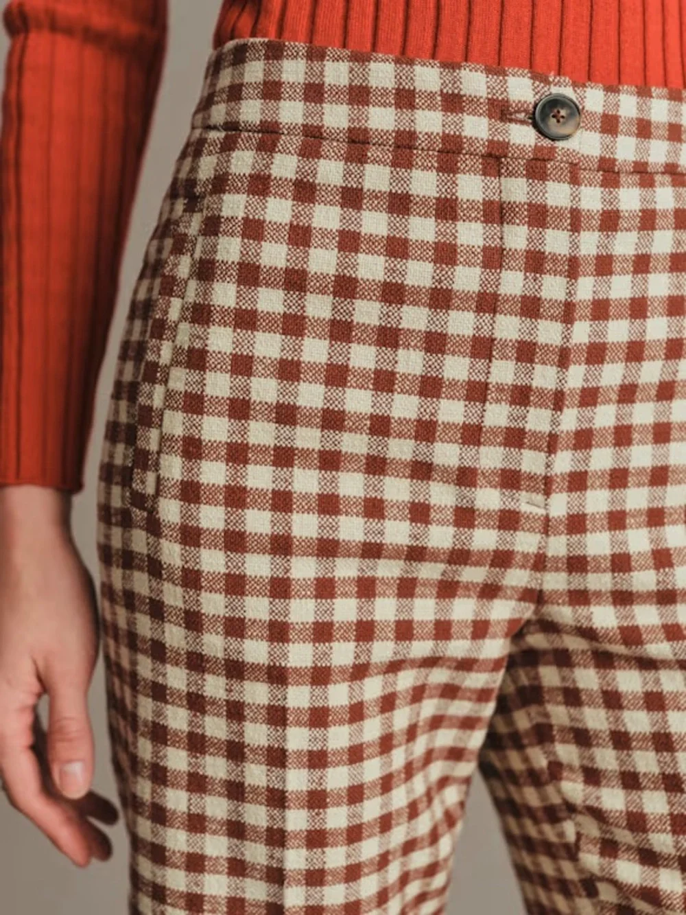 NWT Sézane Martin Crop Trousers in Brown/Ecru Gingham Size 4/36
